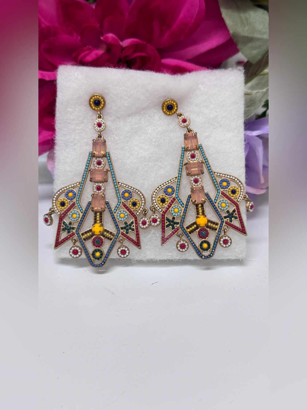 J.Crew Vibrant Geometric Earrings, featuring detailed colorful enamel earrings